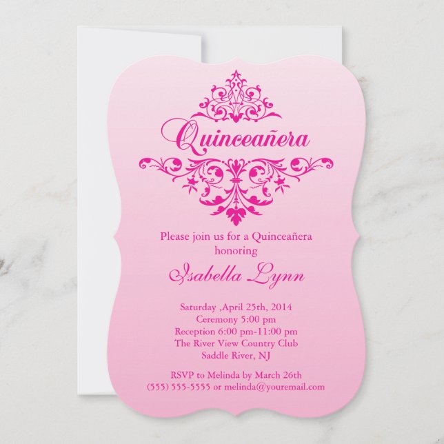 Elegant Pink Ombre Quinceañera Party Invitation (Front)