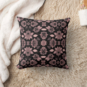 Elegant pink on black lace in vintage style  cushion