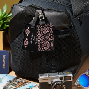 Elegant pink on black lace in vintage style luggage tag