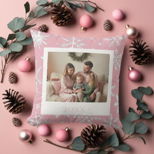 Elegant Pink one photo Snowflakes Cushion