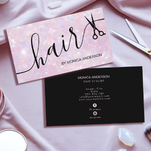 Elegant Pink Opal Glitter Hair Script Scissors Business Card