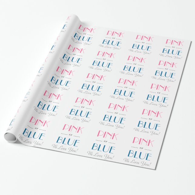 Elegant Pink or Blue Gender Reveal Wrapping Paper (Unrolled)
