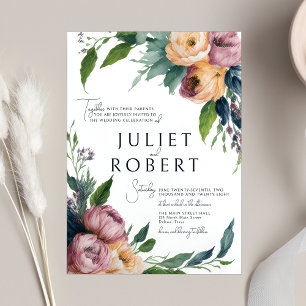 Elegant Pink Orange Ranunculus Floral Wedding Invitation