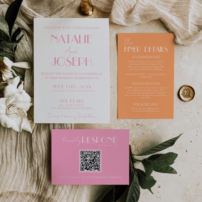 Elegant Pink Orange Stylish Minimalist Wedding Invitation (Creator Uploaded)