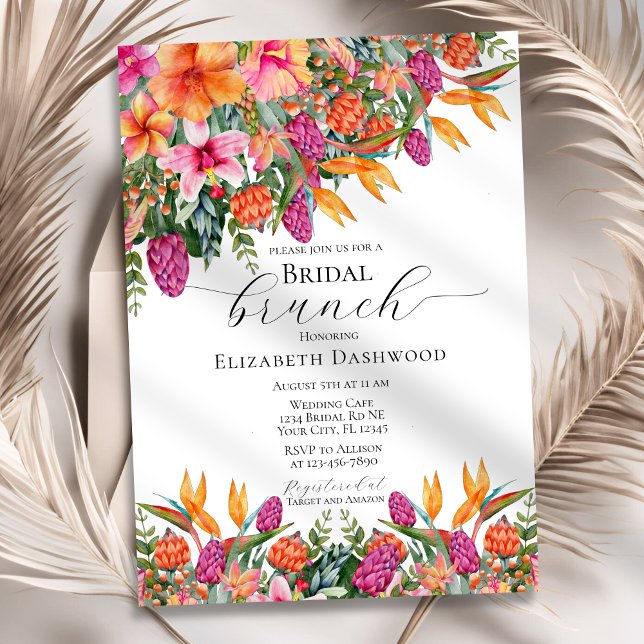 Elegant Pink Orange Tropical Floral Bridal Shower Invitation (Creator Uploaded)