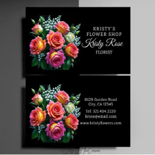 Elegant Pink Orange White Rose Flower Florist Business Card