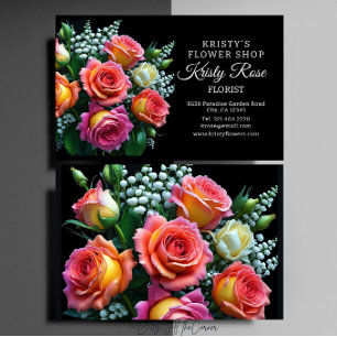 Elegant Pink Orange White Rose Flower Florist Business Card