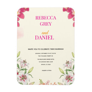 Elegant Pink Orchid and Lily Floral Invitation  Magnet