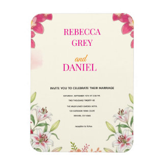 Elegant Pink Orchid and Lily Floral Invitation  Magnet