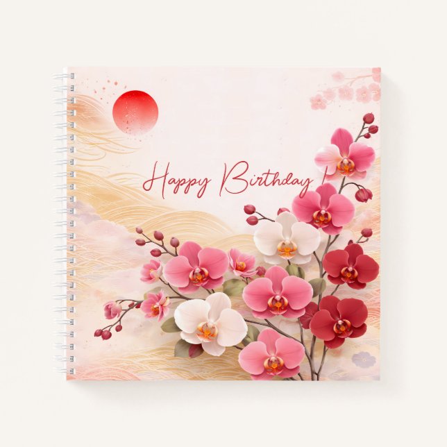 Elegant Pink Orchid Birthday Notebook (Front)