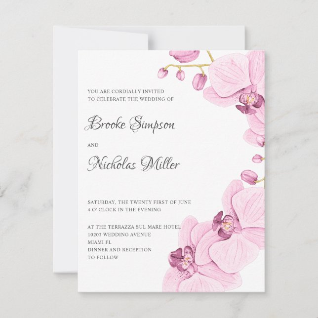 Elegant  Pink  orchid Elegant Botanical Wedding Invitation (Front)