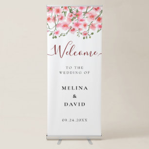 Elegant Pink Orchid Florals Wedding Welcome Retractable Banner