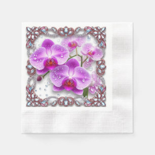 Elegant Pink Orchid Flowers Napkin