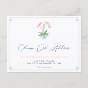Elegant Pink Orchid Ginger Jar Change Of Address Announcement Postcard