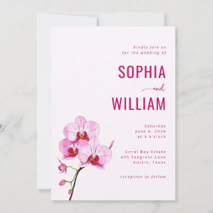 Elegant Pink Orchid Wedding Invitation