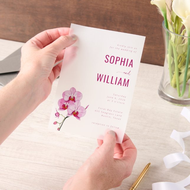 Elegant Pink Orchid Wedding Invitation (Handheld)
