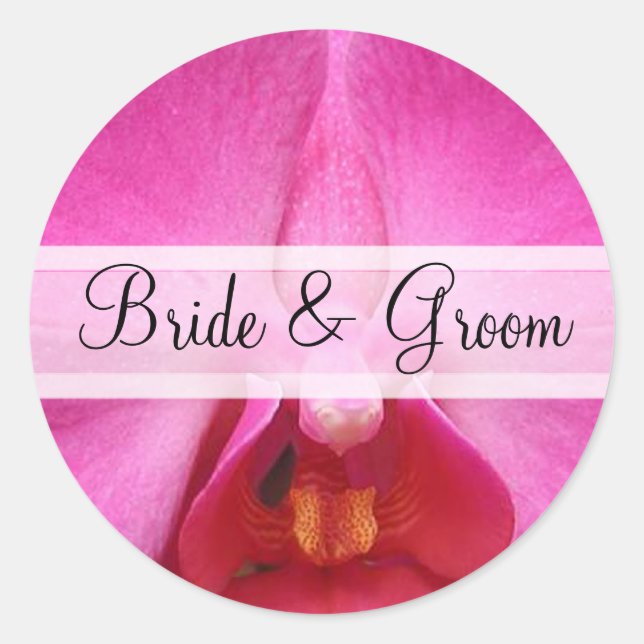 Elegant Pink Orchid Wedding Stickers (Front)