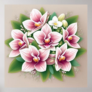Elegant Pink Orchids Blossoming Poster