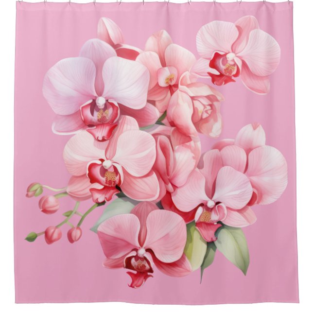 Elegant Pink Orchids Shower Curtain (Front)