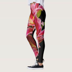 Elegant Pink Oriental Lilies Leggings
