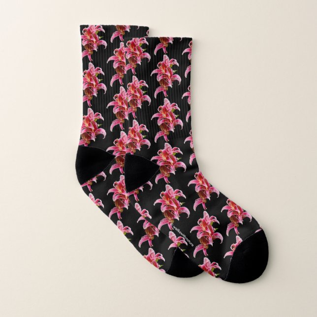 Elegant Pink Oriental Lilies Socks (Pair)
