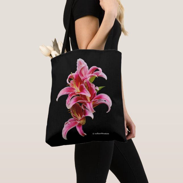 Elegant Pink Oriental Lilies Tote Bag (Close Up)