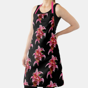 Elegant Pink Oriental Stargazer Lilies Flowers Apron