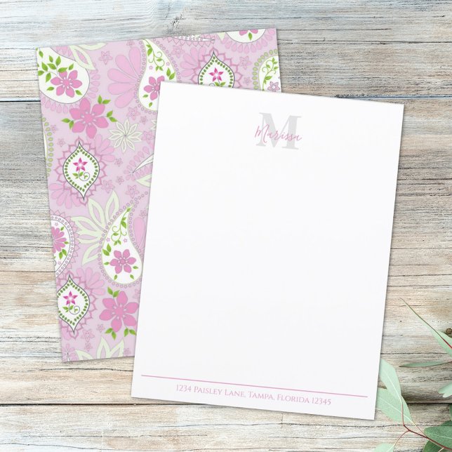 Elegant Pink Paisley Stylish Preppy Monogram  (Creator Uploaded)