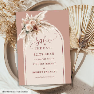 Elegant Pink Pampas Grass Wedding Save the Date Invitation