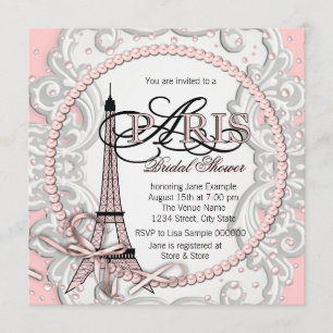 Elegant Pink Paris Bridal Shower Invitation