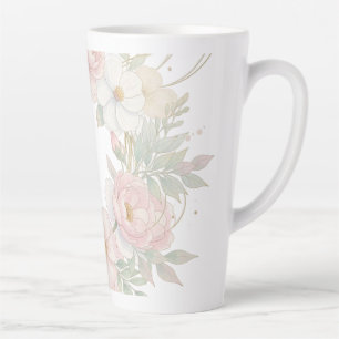Elegant Pink Pastel Floral Wreath Botanical Design Latte Mug