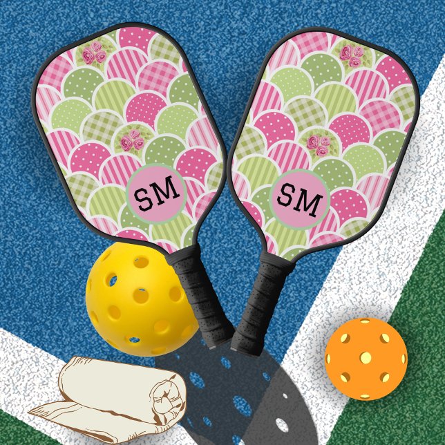 Elegant Pink Pastel Monogram Pattern For Her Pickleball Paddle (Creator Uploaded)