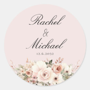 Elegant, pink, pastellfarben, Blume Classic Round Sticker