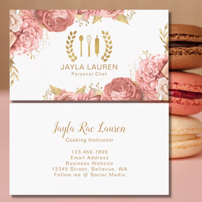 Elegant Pink Pastry Chef Bakery Catering Cook Business Card (Creator Uploaded)