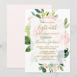 Elegant Pink Peach Bloom 18th Birthday Party Invitation