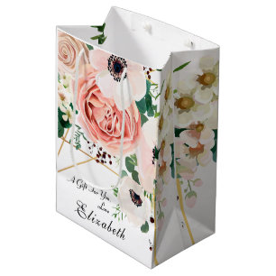Elegant Pink Peach Floral Blush Flowers Medium Gift Bag