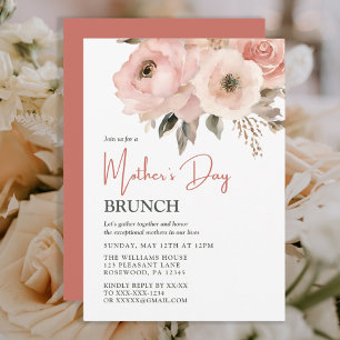 Elegant Pink Peach Floral Mother's Day Brunch Invitation