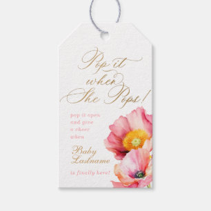 Elegant Pink Peach Floral Pop it When She Pops Gift Tags