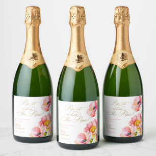 Elegant Pink Peach Floral Pop it When She Pops Sparkling Wine Label