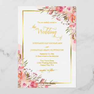 Elegant Pink Peach Floral Watercolor Wedding Gold