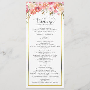 Elegant Pink Peach Floral Watercolor Wedding Programme