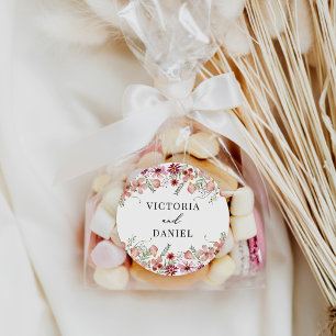Elegant Pink Peach Floral Wedding Favours  Classic Round Sticker