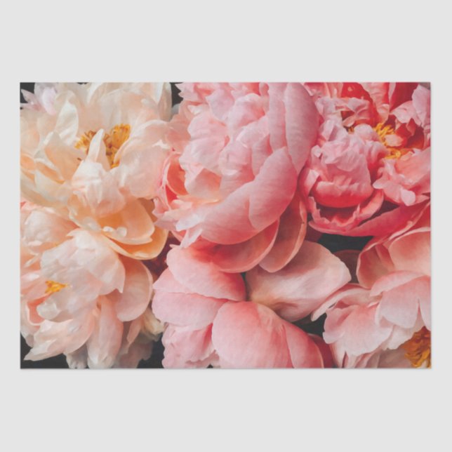 Elegant Pink & Peach Peonies  Tissue Paper (Front)