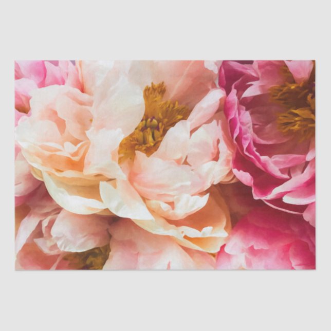 Elegant Pink & Peach Peonies  Tissue Paper (Front)