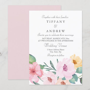 Elegant Pink Peach Yellow Floral Wedding Invite