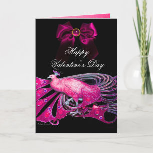ELEGANT PINK PEACOCK,BOW,GEM STONE,VALENTINE'S DAY HOLIDAY CARD