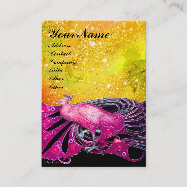ELEGANT PINK PEACOCK JEWEL IN GOLD SPARKLES BUSINESS CARD (Front)