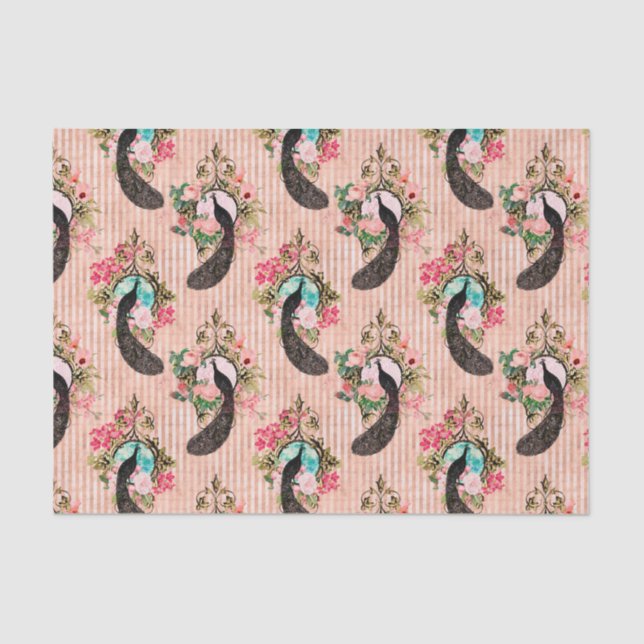 Elegant Pink Peacock  Tissue Paper (Front)