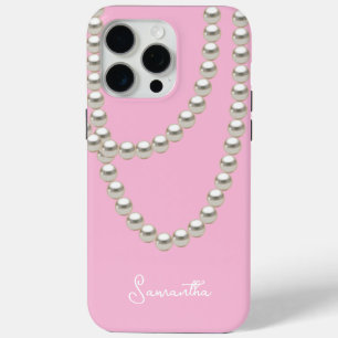 Elegant pink Pearl necklace iPhone 15 Pro Max Case