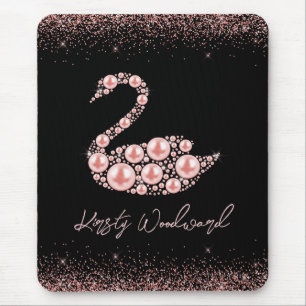 Elegant Pink Pearl Swan on Black Background Mouse Mat